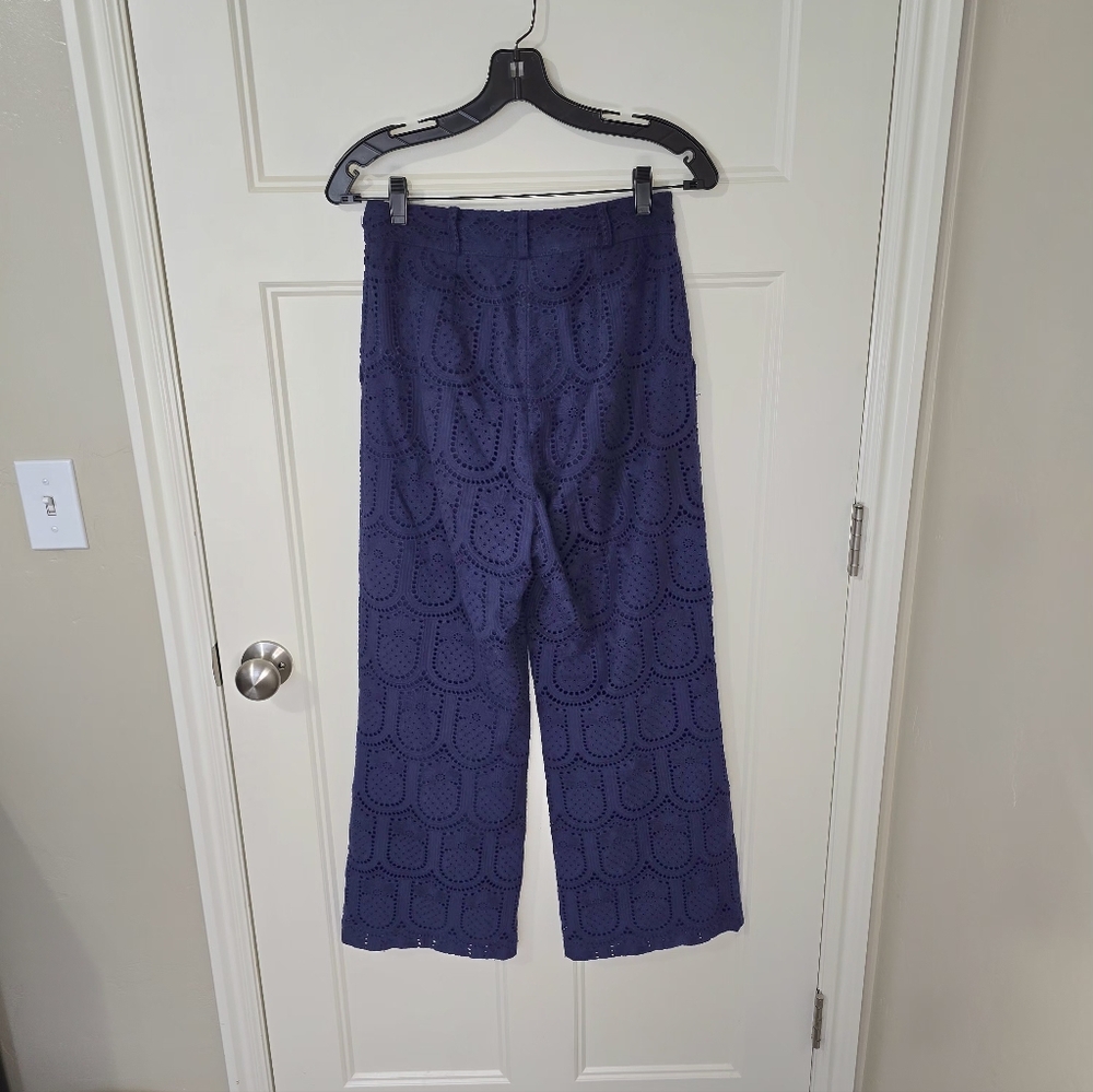 Farm Rio Pineapple Eyelet Wide Leg Pants Navy Lined Women XS Vacation Resortwear - Picture 4 of 14